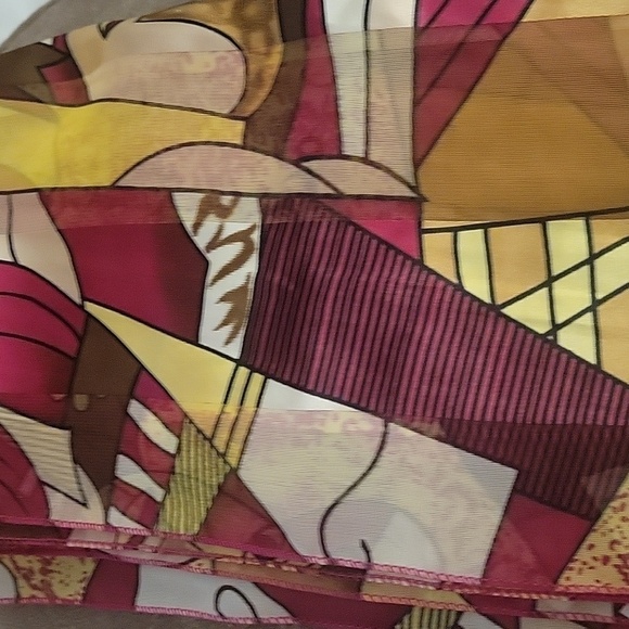 Bijoux TERNER Magenta Yellow Cubic Picasso Satin Whimsy Scarf - Picture 5 of 9